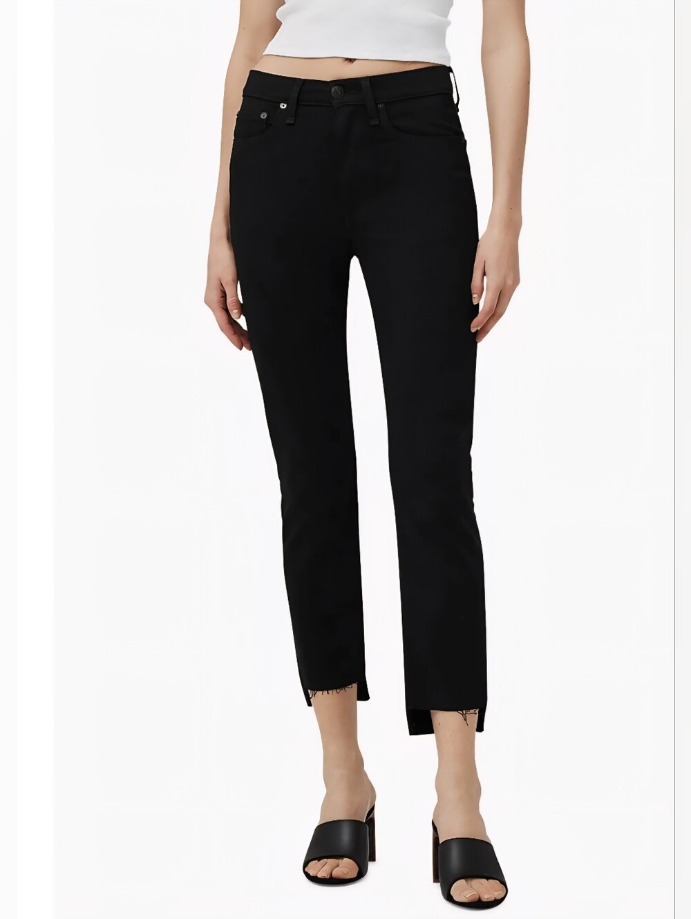rag & bone Wren High Rise Slim Straight Ankle Black Jeans Sz 25 Frayed Hem